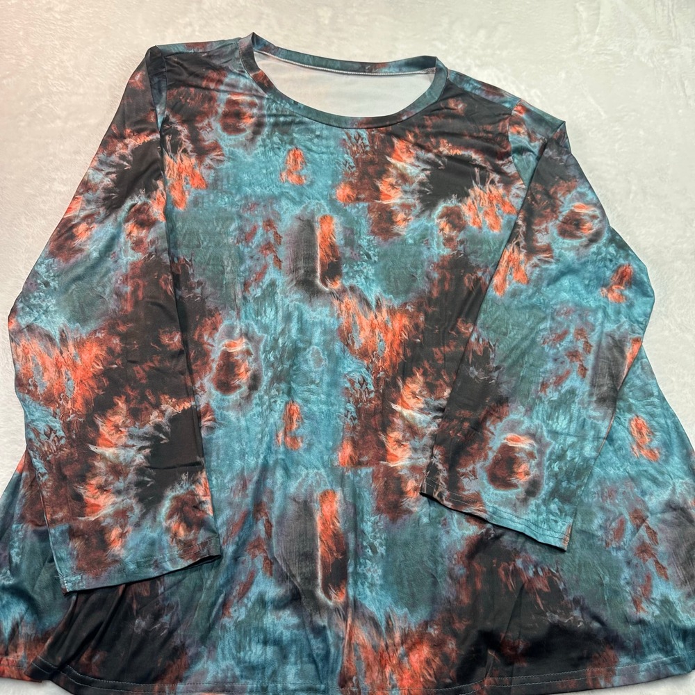 Boutique Tie‎ Dye Tunic Top Women 5XL Blue Orange Abstract Long Sleeve